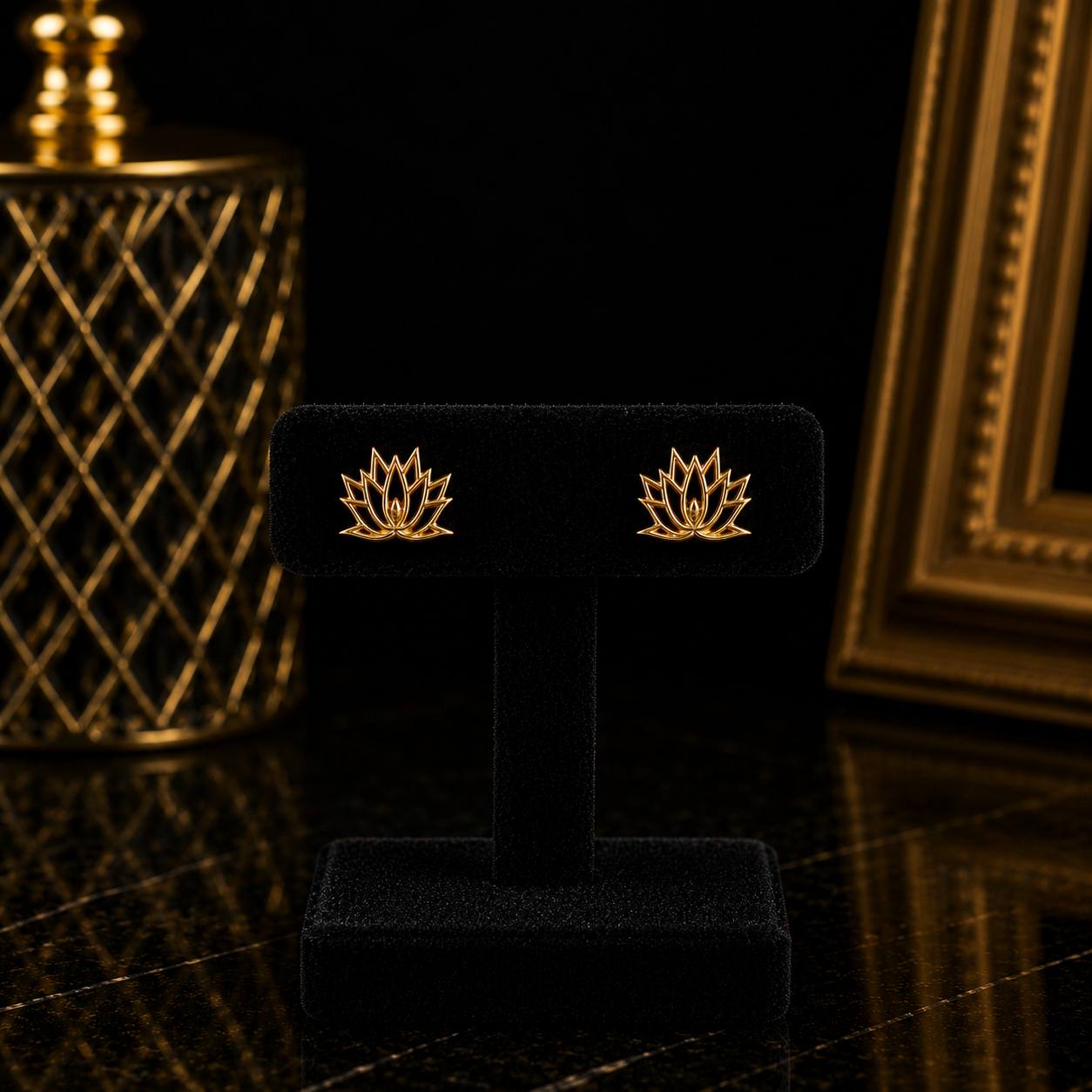 Gold Lotus Flower Yoga Stud Earrings — 14K Yellow Gold