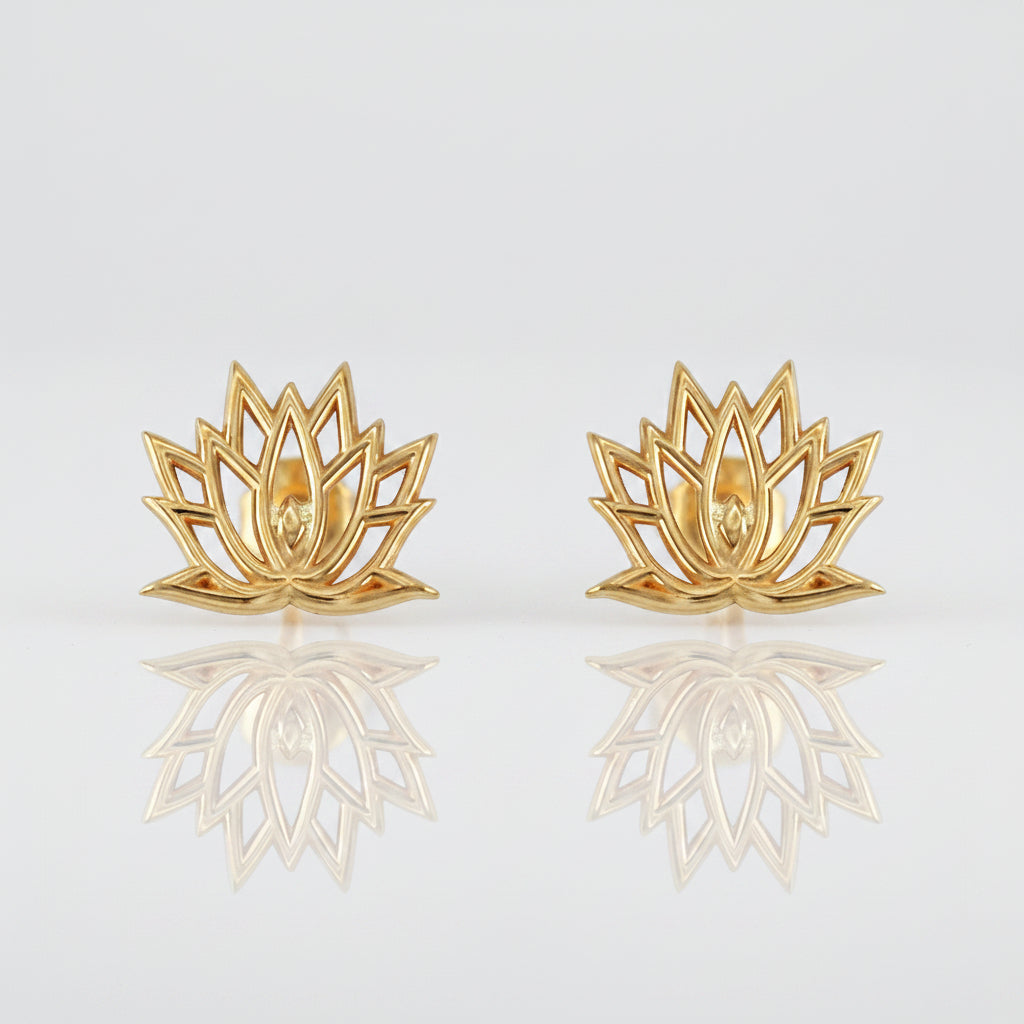 14K Yellow Gold Lotus Flower Stud Earrings | Karma Blingz