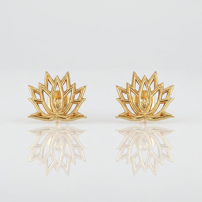 14K Yellow Gold Lotus Flower Stud Earrings | Karma Blingz