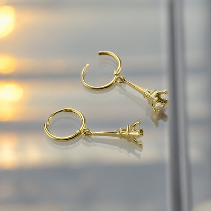 Gold Eiffel Tower 3D Dangle Earrings | Karma Blingz