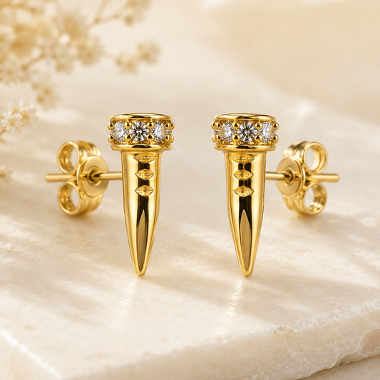 14K Yellow Gold Diamond Nail Stud Earrings Set (8 Diamonds)