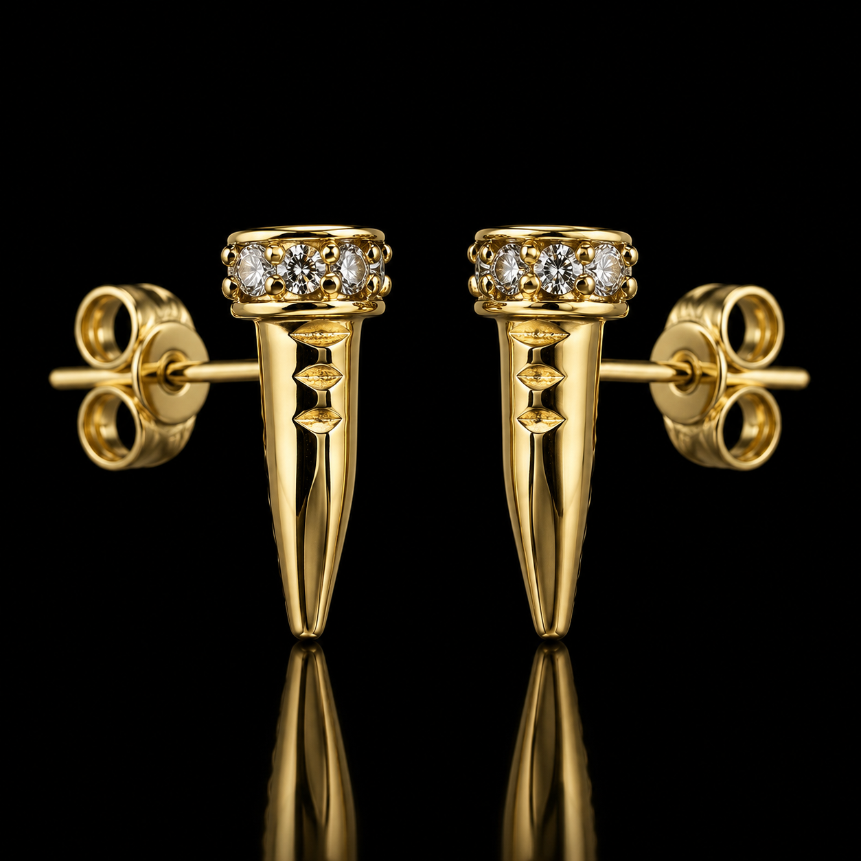 14K Yellow Gold Diamond Nail Stud Earrings Set (8 Diamonds)