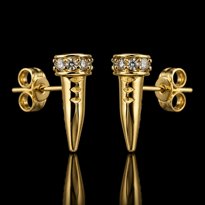 14K Yellow Gold Diamond Nail Stud Earrings Set (8 Diamonds)