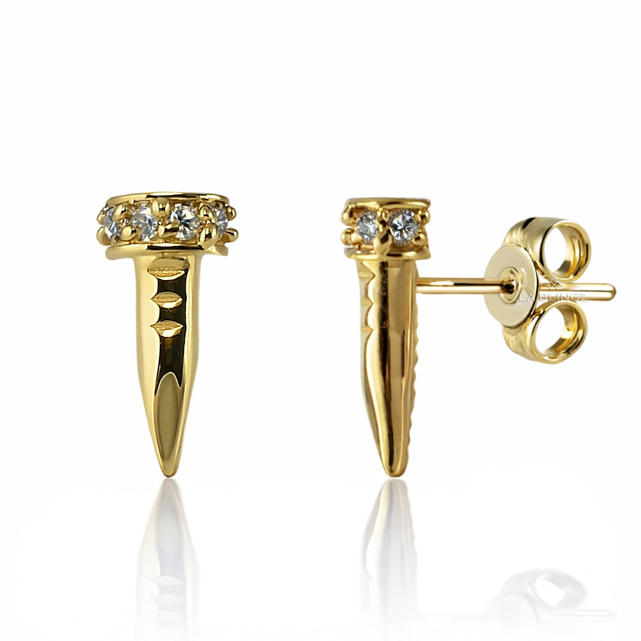 14K Yellow Gold Diamond Nail Stud Earrings Set 8 Diamonds | Karma Blingz