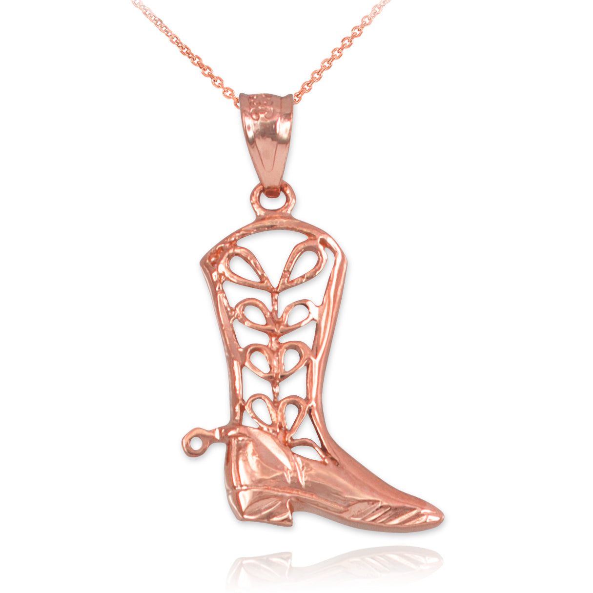 Gold Filigree Cowboy Boot Pendant Necklace (10K, 14K, yellow, white, rose gold)