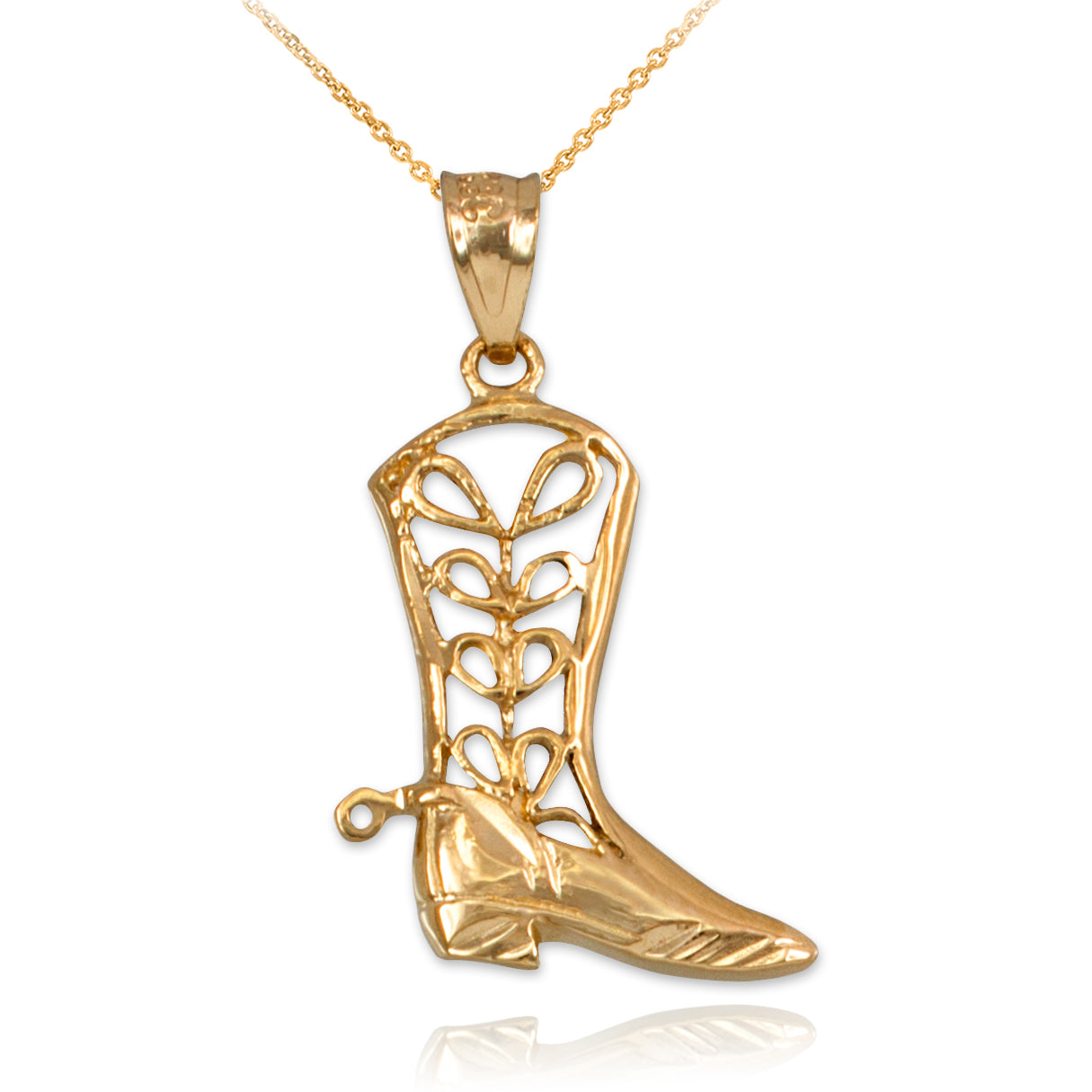 Gold Filigree Cowboy Boot Pendant Necklace (10K, 14K, yellow, white, rose gold)