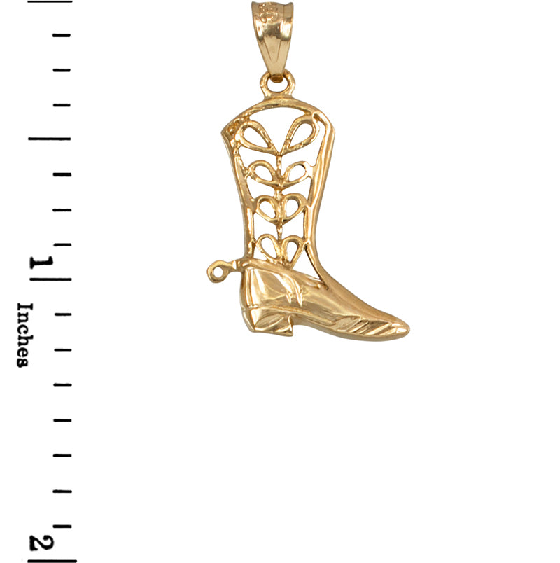 Gold Filigree Cowboy Boot Pendant Necklace (10K, 14K, yellow, white, rose gold)