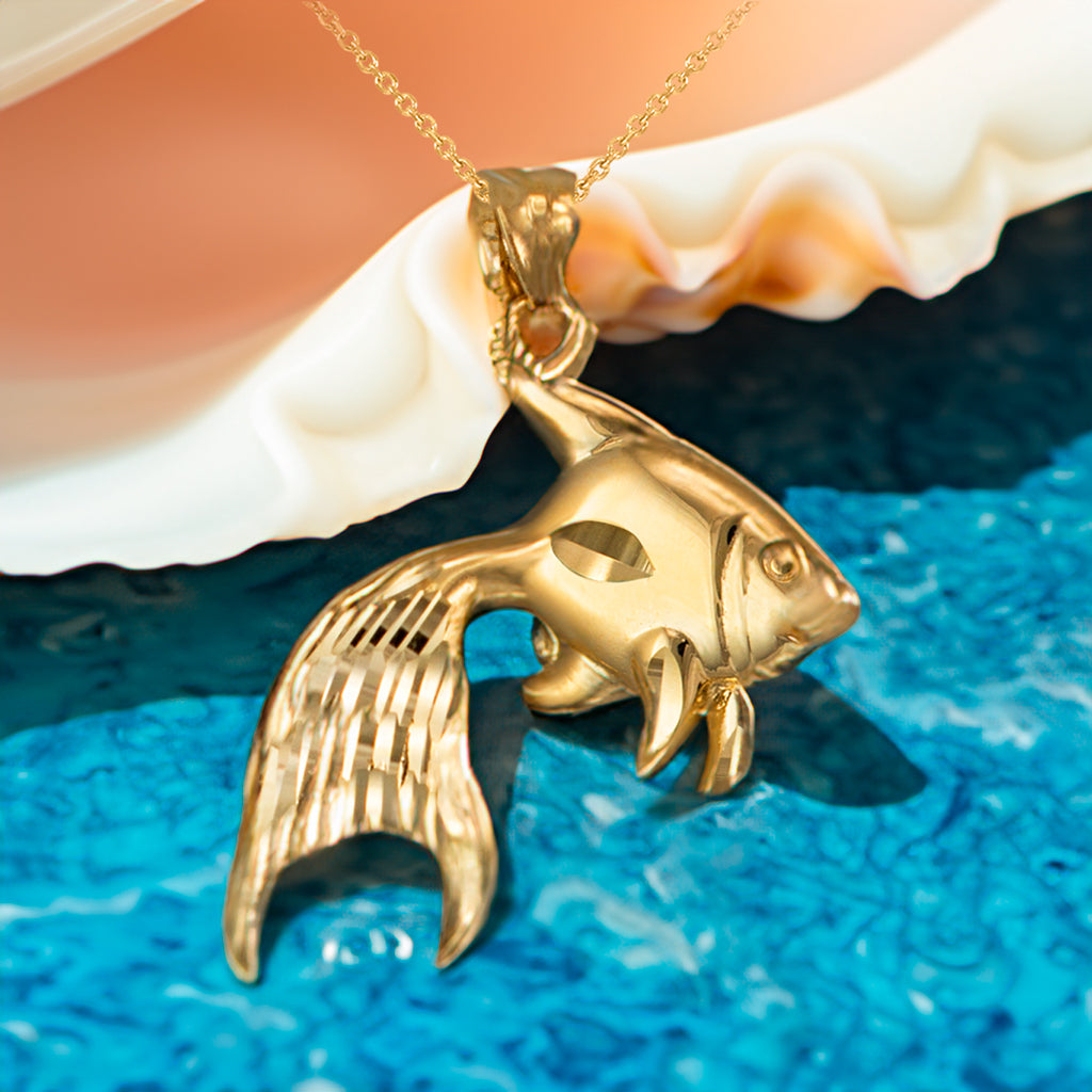 Polished Gold Fish Pendant Necklace (yellow, white, rose gold, 10k, 14k)