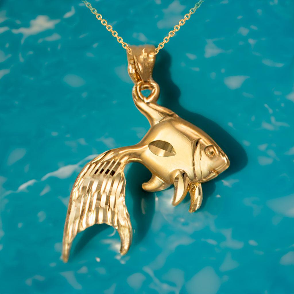 Polished Gold Fish Pendant Necklace (yellow, white, rose gold, 10k, 14k)