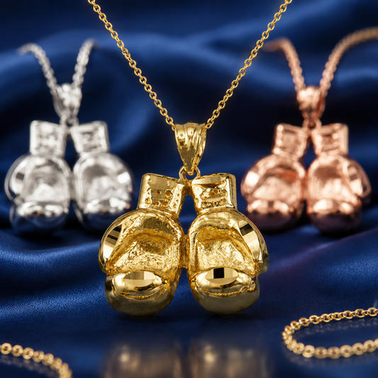 Gold Boxing Gloves DC Pendant Necklace (10K, 14K, yellow, white, rose gold)