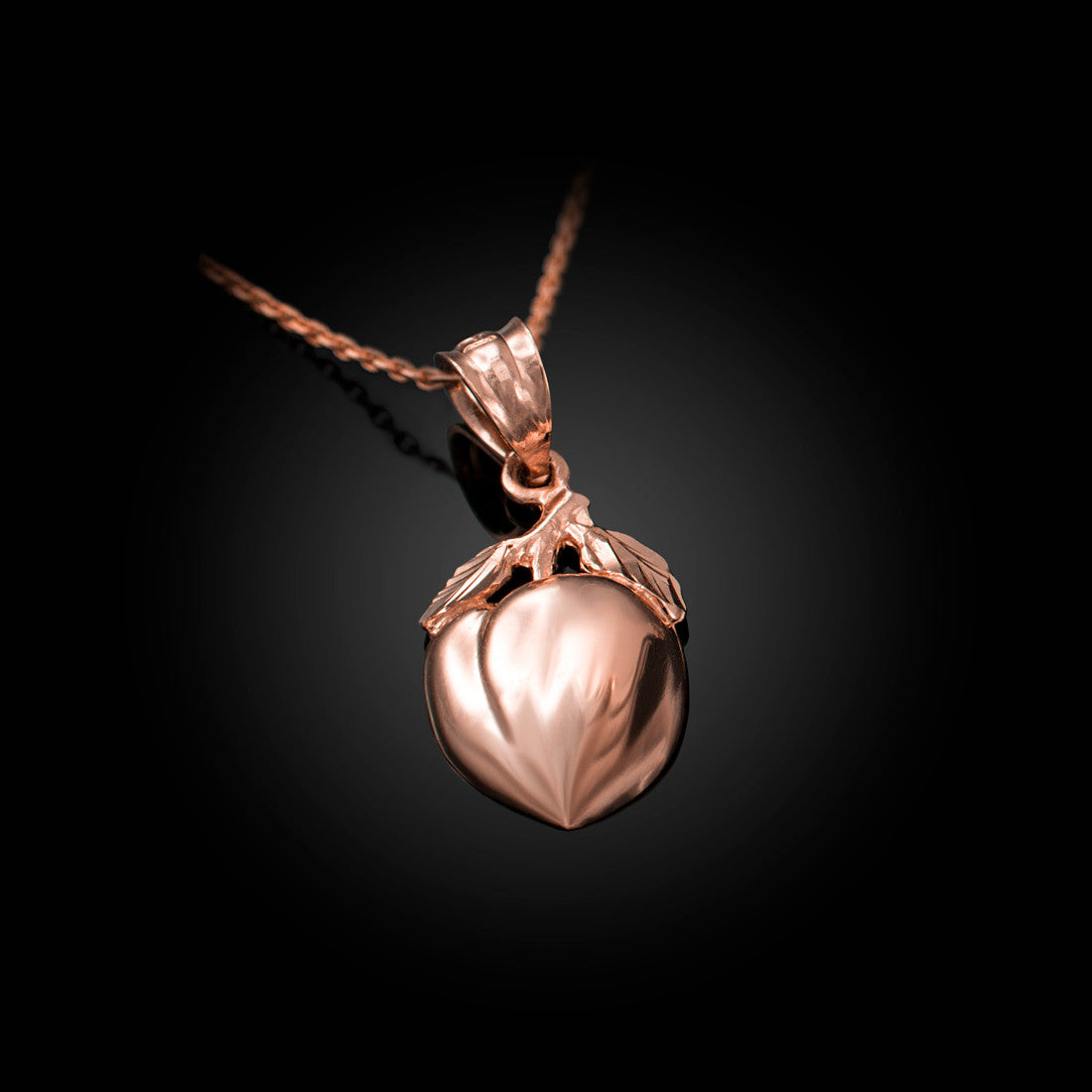 Gold Polished Peach Fruit Charm Pendant Necklace ZF-753