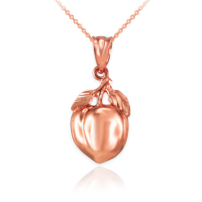 Gold Polished Peach Fruit Charm Pendant Necklace - Rose Gold