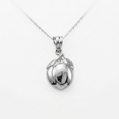 Gold Polished Peach Fruit Charm Pendant Necklace - White Gold