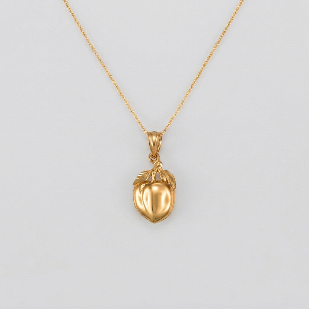Gold Polished Peach Fruit Charm Pendant Necklace ZF-753
