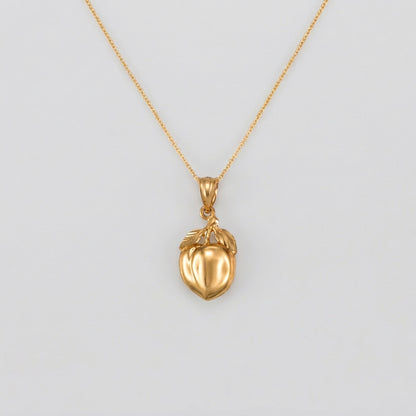 Gold Polished Peach Fruit Charm Pendant Necklace ZF-753