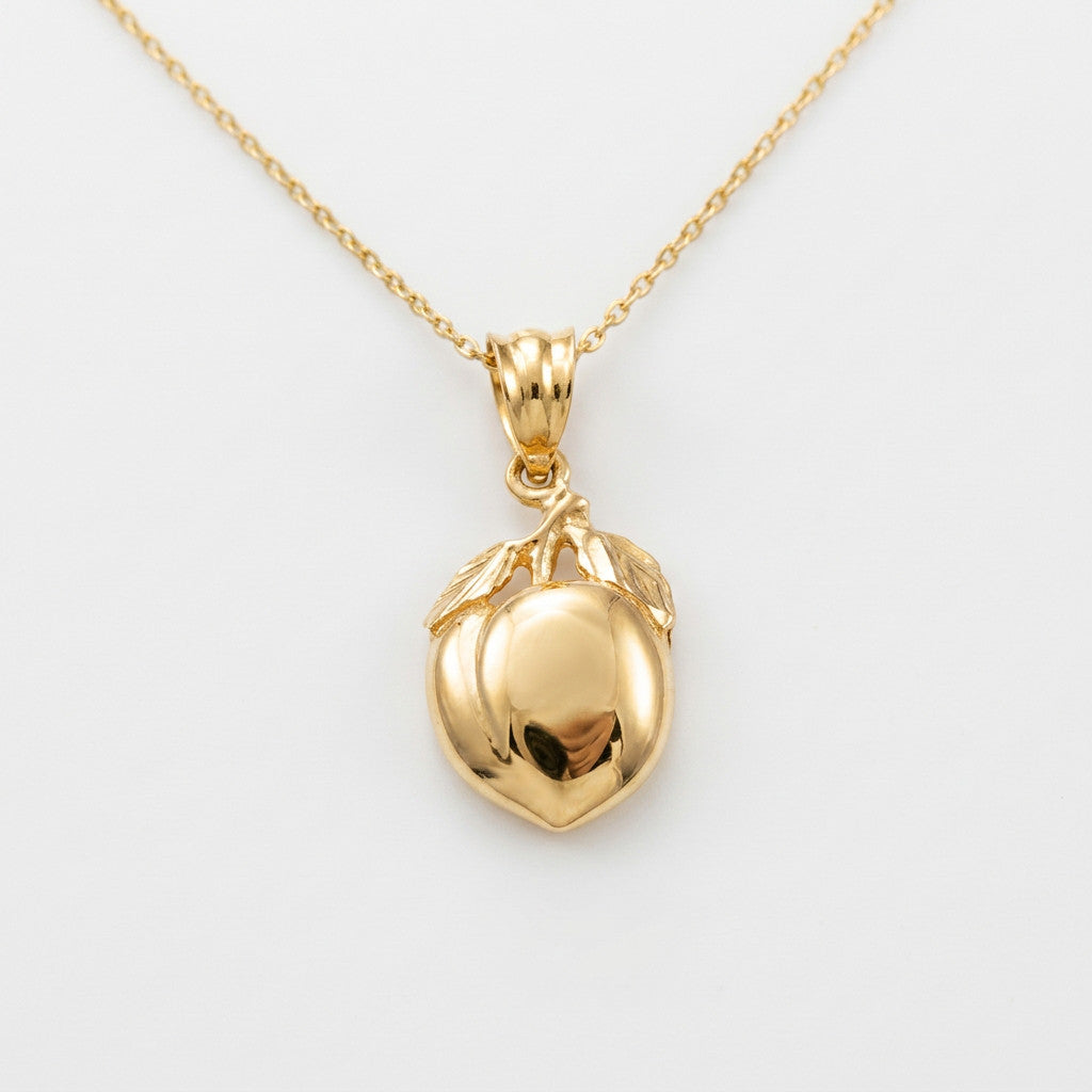 Gold Polished Peach Fruit Charm Pendant Necklace ZF-753