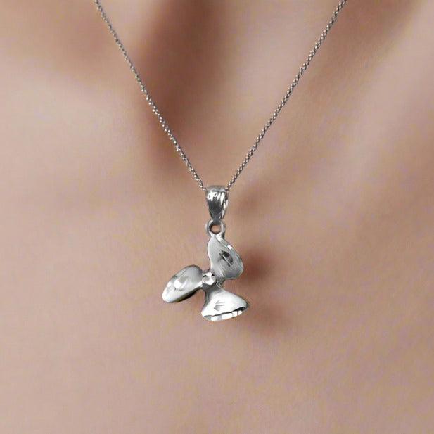 Sterling Silver Satin DC Rotor Propeller Charm Necklace