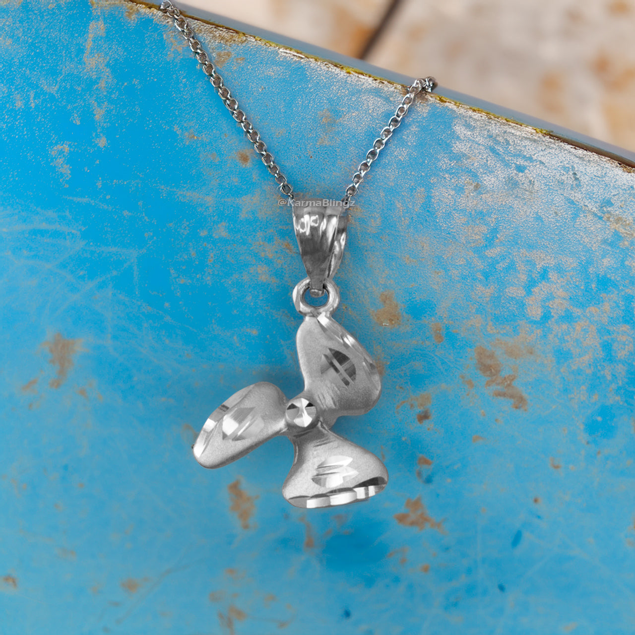 Sterling Silver Satin DC Rotor Propeller Charm Necklace