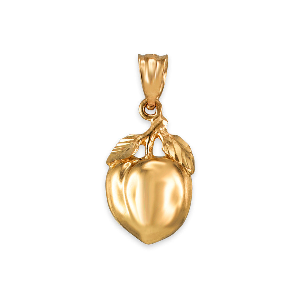 Gold Polished Peach Fruit Charm Pendant Necklace ZF-753