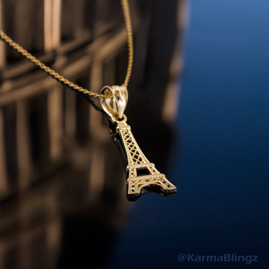 Gold Paris Eiffel Tower Charm Necklace (yellow, white, rose gold, 10k, 14k)