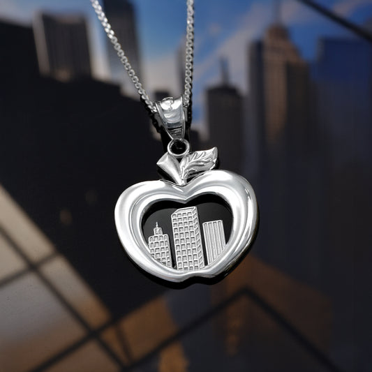 Polished Sterling Silver New York Big Apple Skyline Unisex Travel Gift Pendant Necklace