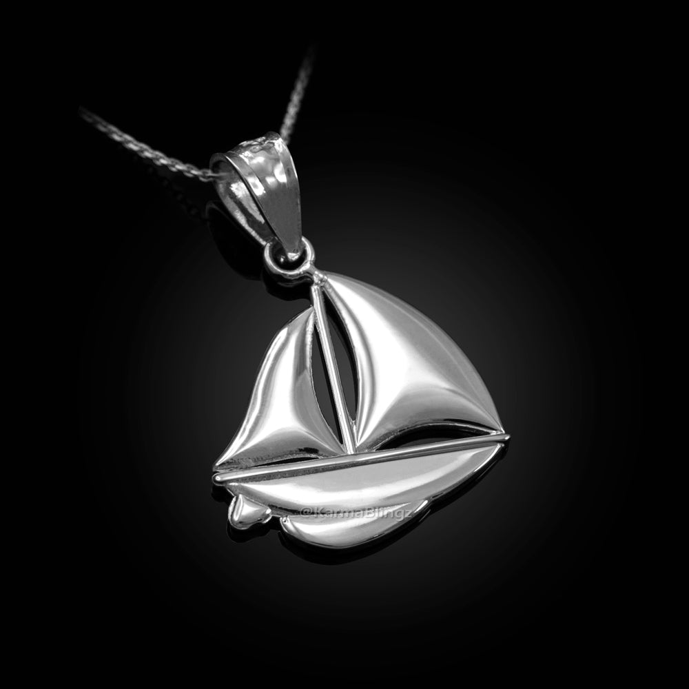 Polished Gold Sail Boat Pendant Necklace (10K, 14K, yellow, white, rose gold)