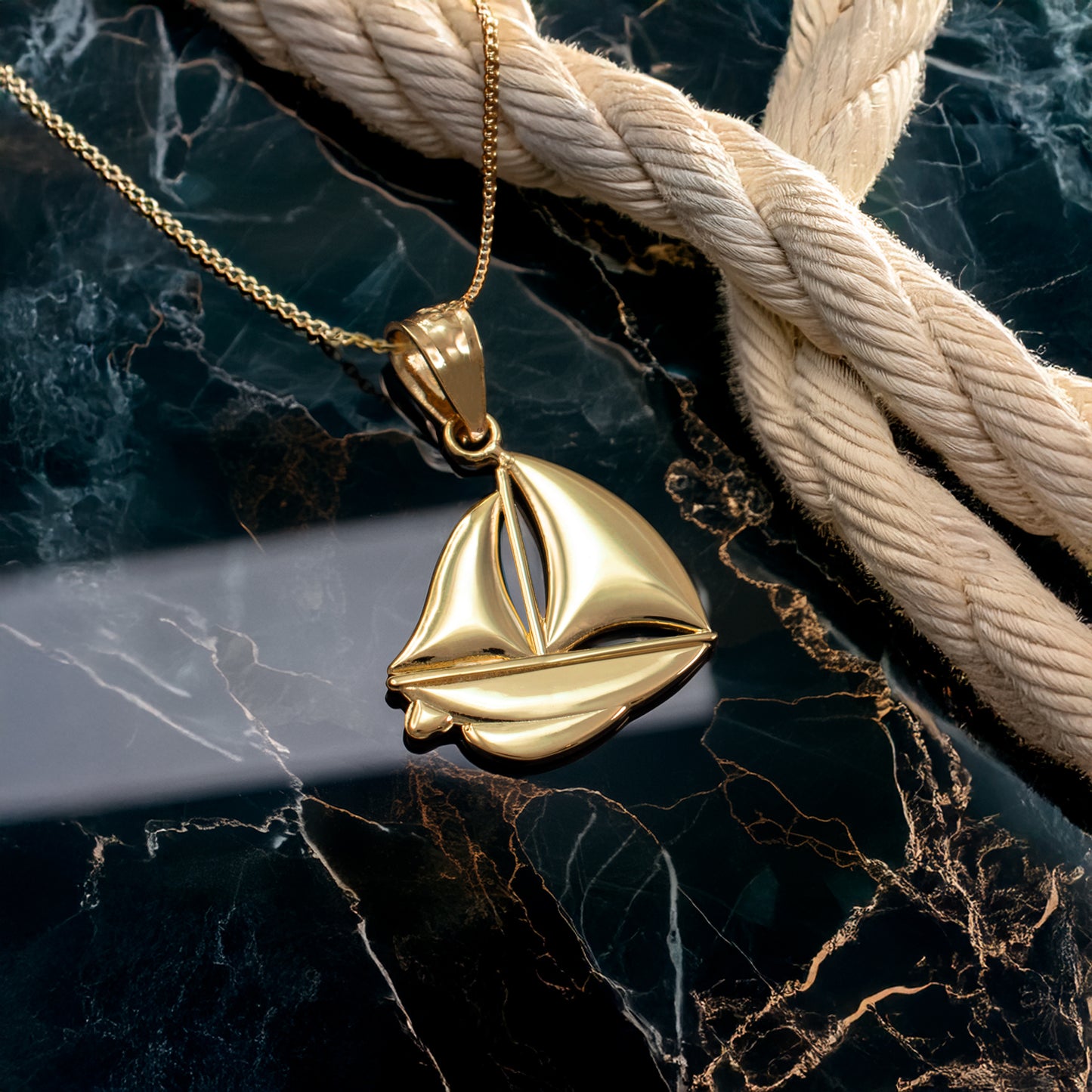 Polished Gold Sail Boat Pendant Necklace (10K, 14K, yellow, white, rose gold)