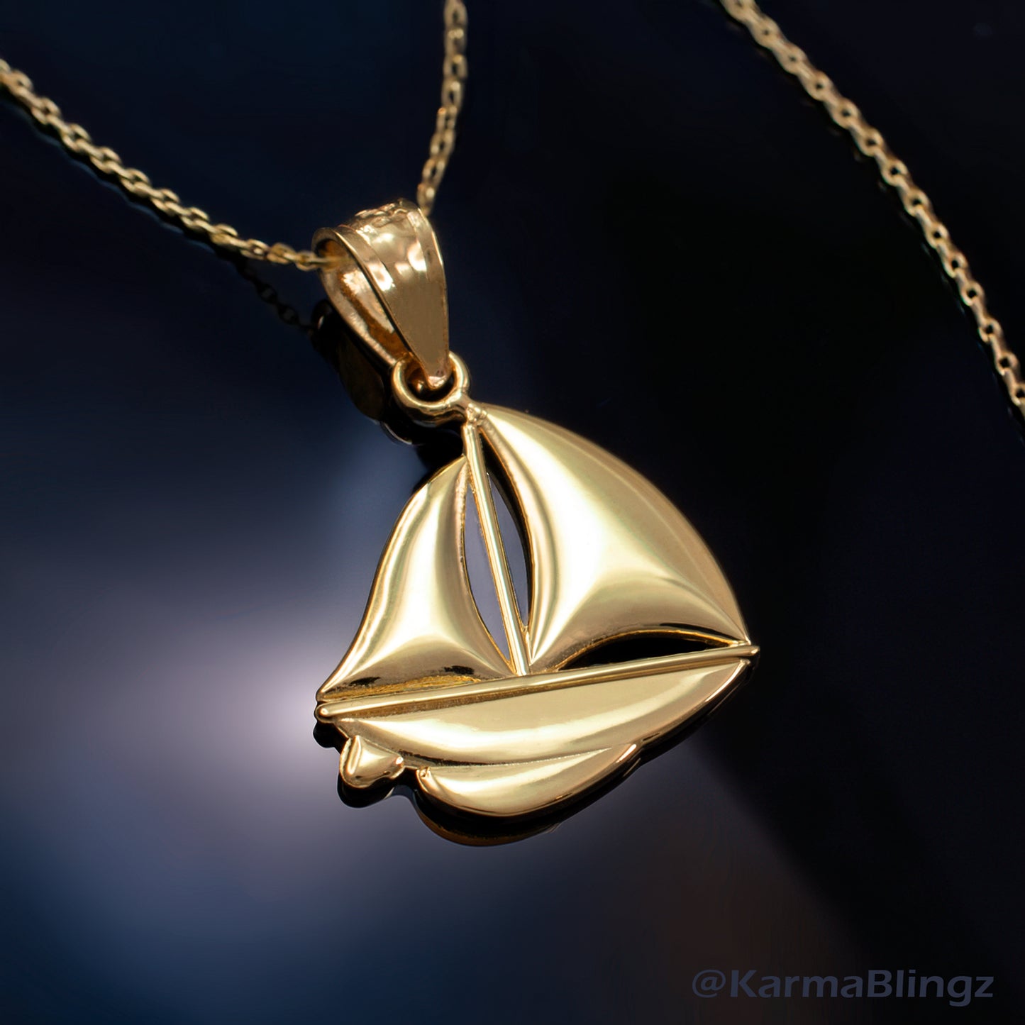 Polished Gold Sail Boat Pendant Necklace (10K, 14K, yellow, white, rose gold)