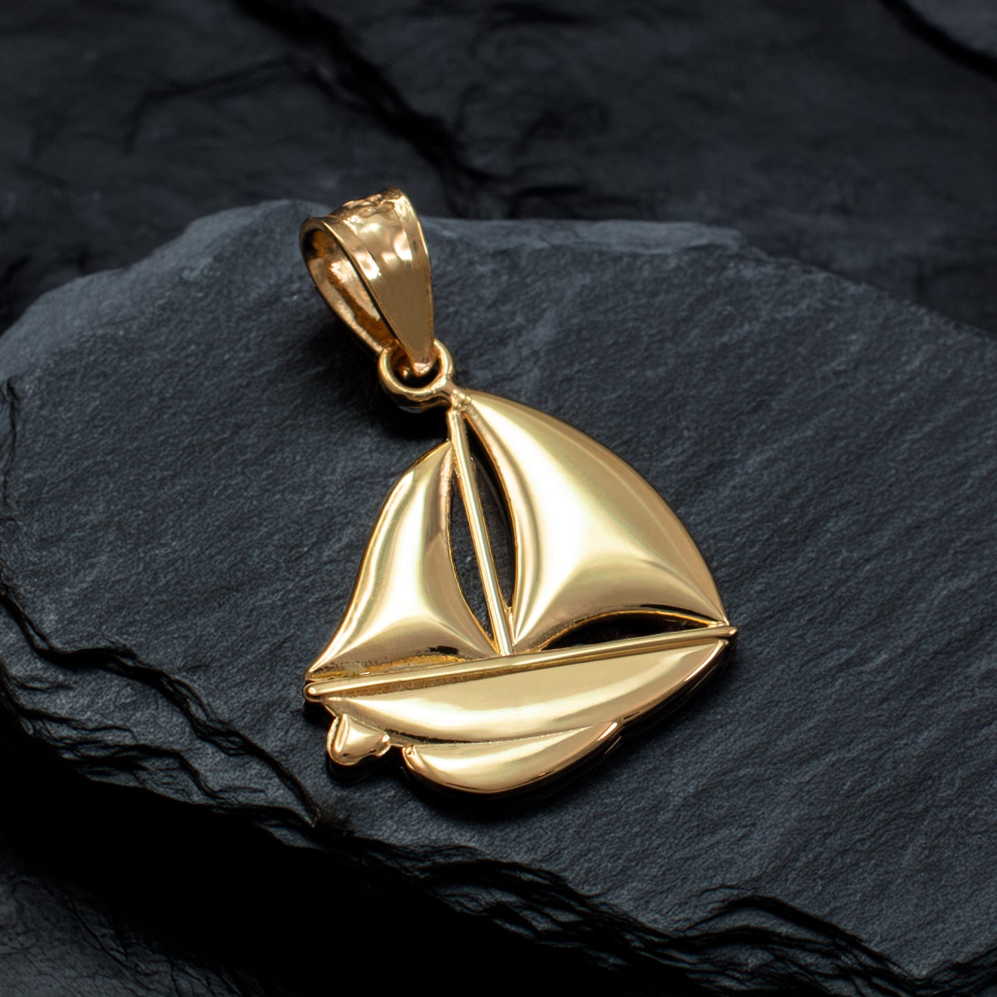 Polished Gold Sail Boat Pendant Necklace (10K, 14K, yellow, white, rose gold)