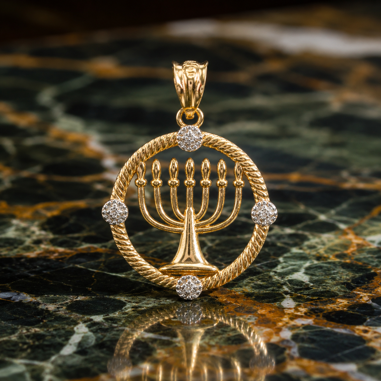 Gold Hanukkah Menorah Diamond Pendant (10k, 14k, yellow, white, rose gold)