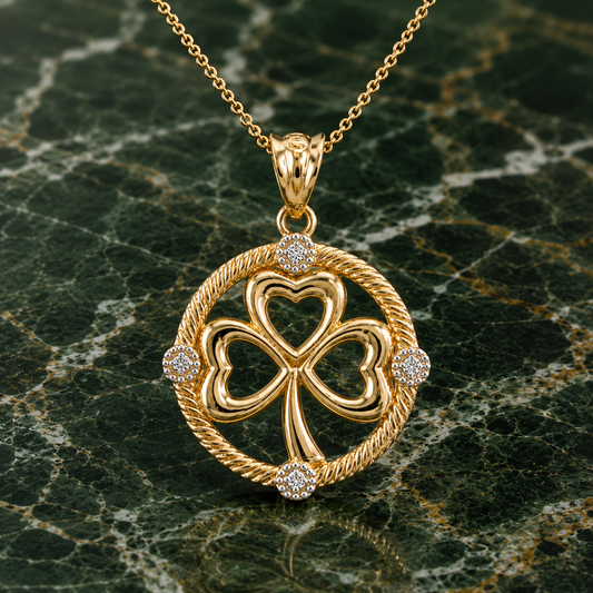 Gold Irish Shamrock Clover Diamond Pendant Necklace (10k, 14k, yellow, white, rose gold)