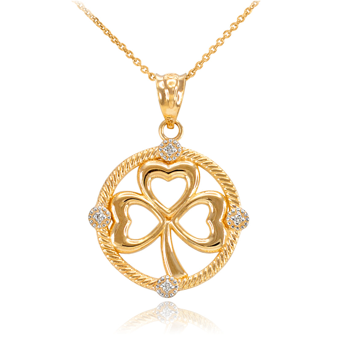 Gold Irish Shamrock Clover Diamond Pendant Necklace (10k, 14k, yellow, white, rose gold)