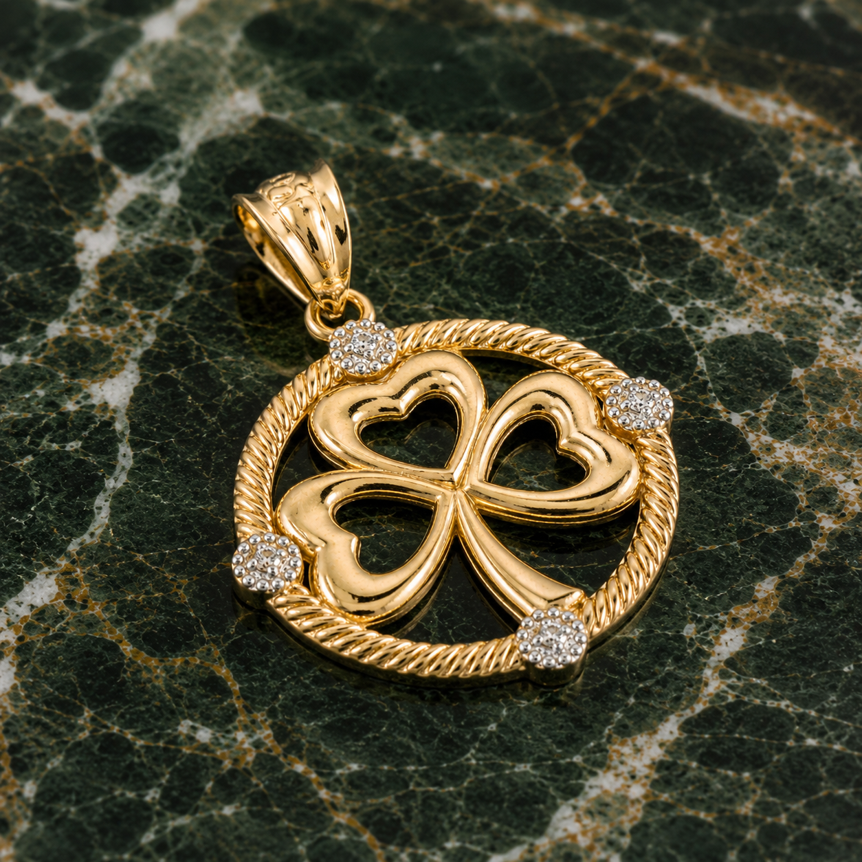 Gold Irish Shamrock Clover Diamond Pendant Necklace (10k, 14k, yellow, white, rose gold)