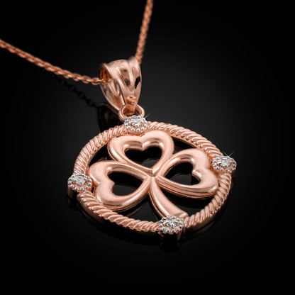 Gold Irish Shamrock Clover Diamond Pendant Necklace (10k, 14k, yellow, white, rose gold)