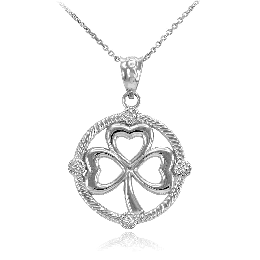 Gold Irish Shamrock Clover Diamond Pendant Necklace (10k, 14k, yellow, white, rose gold)
