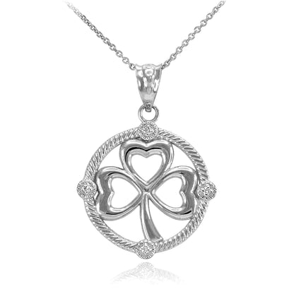 Gold Irish Shamrock Clover Diamond Pendant Necklace (10k, 14k, yellow, white, rose gold)