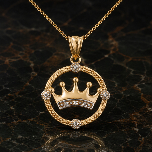 Princess Crown Diamond Pendant 10K 14K Gold Dainty Charm Yellow White Rose Gold