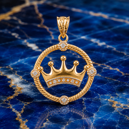 Princess Crown Diamond Pendant 10K 14K Gold Dainty Charm Yellow White Rose Gold