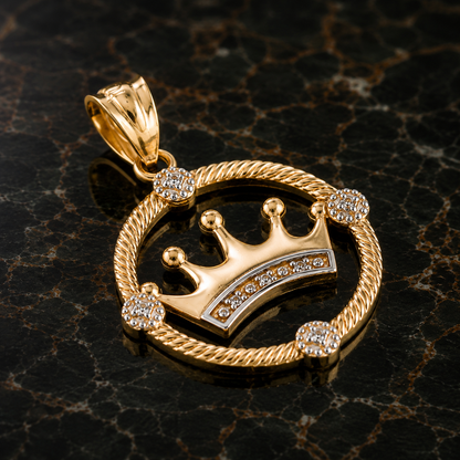 Princess Crown Diamond Pendant 10K 14K Gold Dainty Charm Yellow White Rose Gold