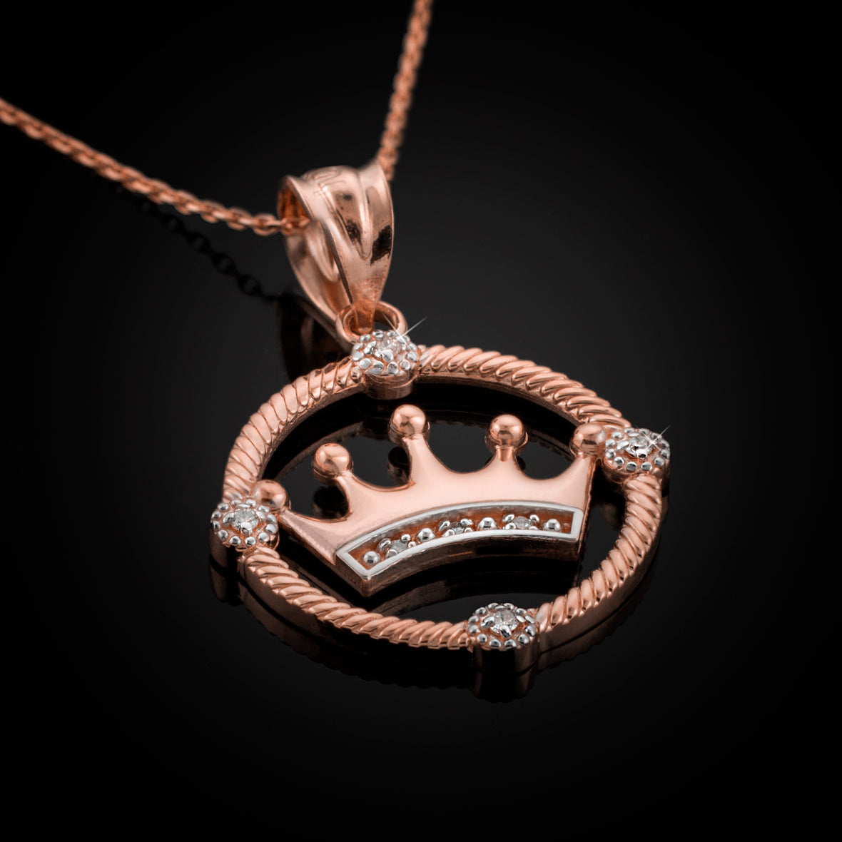 Princess Crown Diamond Pendant 10K 14K Gold Dainty Charm Yellow White Rose Gold