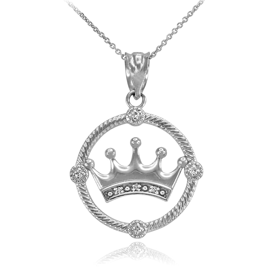 Princess Crown Diamond Pendant 10K 14K Gold Dainty Charm Yellow White Rose Gold