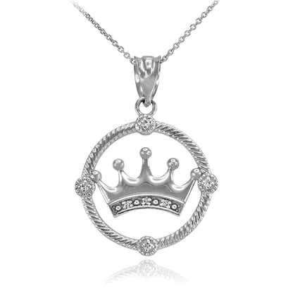 Princess Crown Diamond Pendant 10K 14K Gold Dainty Charm Yellow White Rose Gold