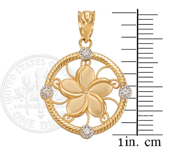 Gold Hawaiian Plumeria Flower Diamond Pendant Necklace (10k, 14k, yellow, white, rose gold)