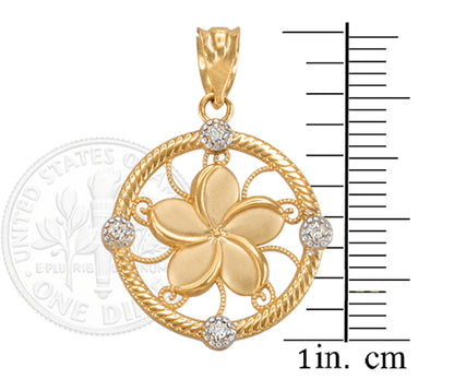Gold Hawaiian Plumeria Flower Diamond Pendant Necklace (10k, 14k, yellow, white, rose gold)
