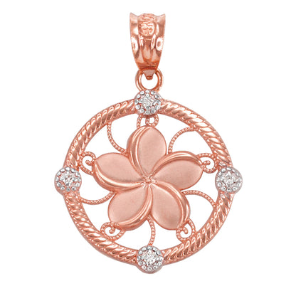 Gold Hawaiian Plumeria Flower Diamond Pendant Necklace (10k, 14k, yellow, white, rose gold)
