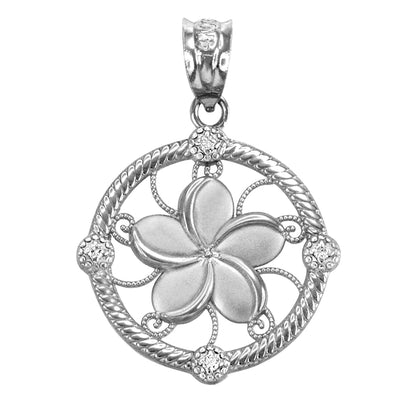 Gold Hawaiian Plumeria Flower Diamond Pendant Necklace (10k, 14k, yellow, white, rose gold)