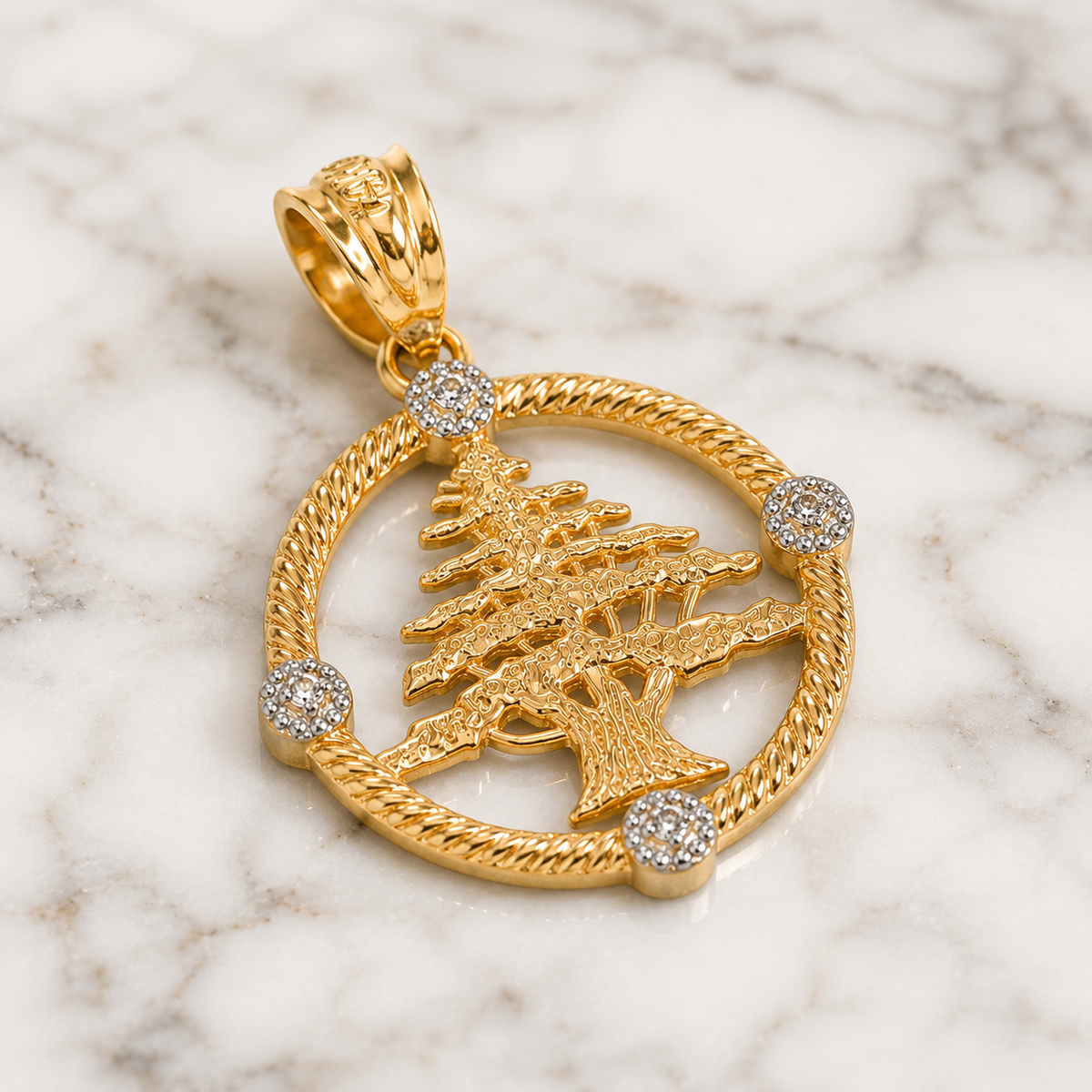 Gold Cedar Tree of Lebanon Diamond Pendant Necklace (10k, 14k, yellow, white, rose gold)