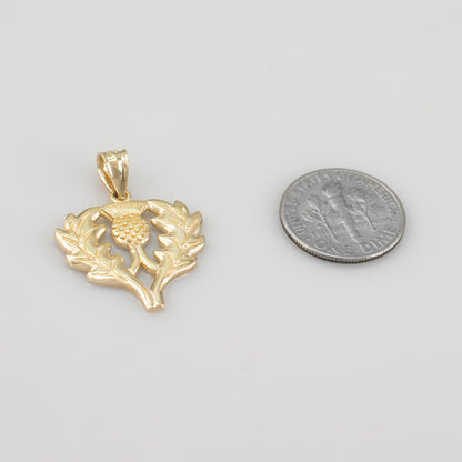 Gold Scottish Thistle Pendant Necklace (yellow, white, rose gold, 10k, 14k)