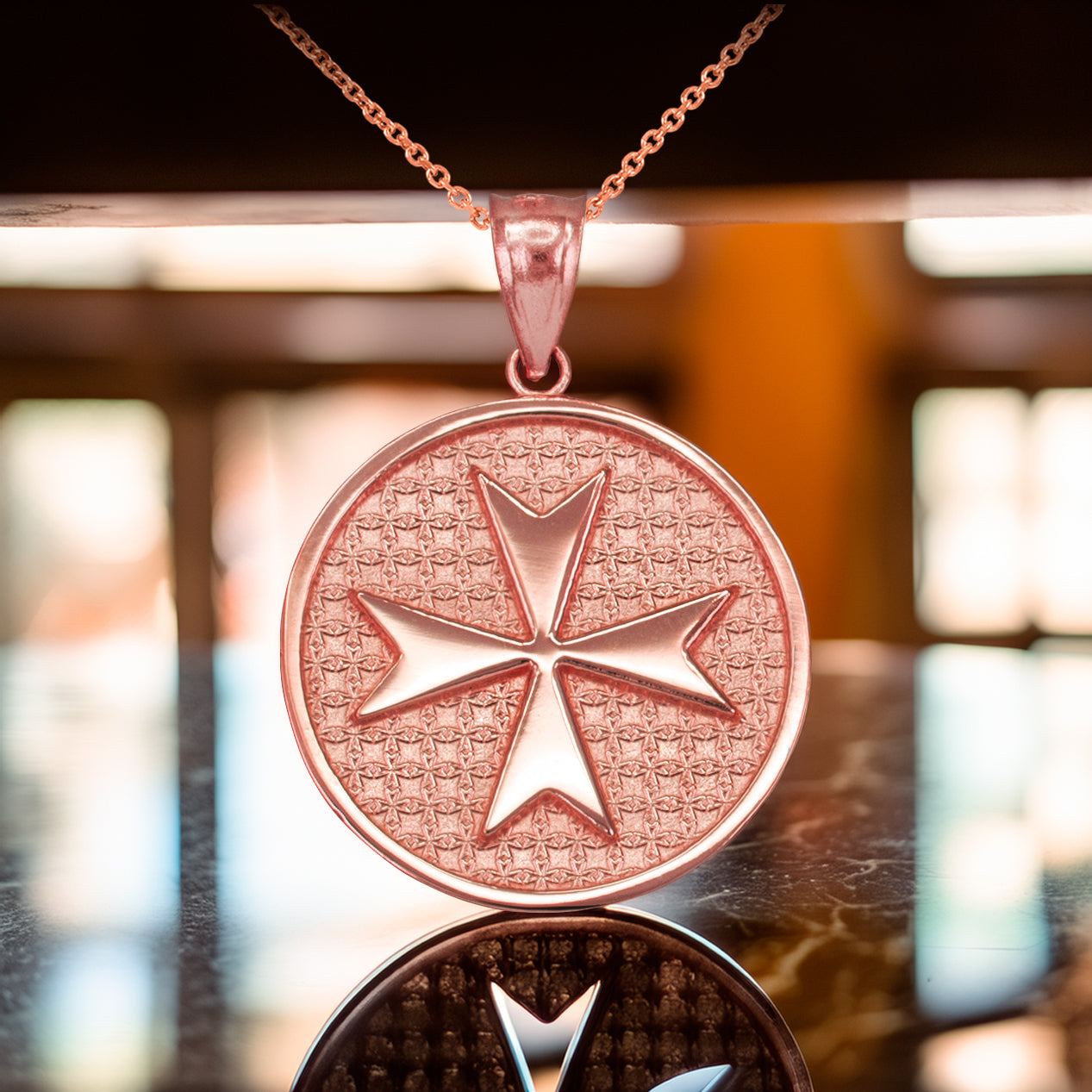 Solid Gold Knights Templar Maltese Cross Medal Pendant Necklace (yellow, white, rose gold)