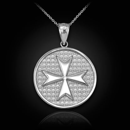 Solid Gold Knights Templar Maltese Cross Medal Pendant Necklace (yellow, white, rose gold)